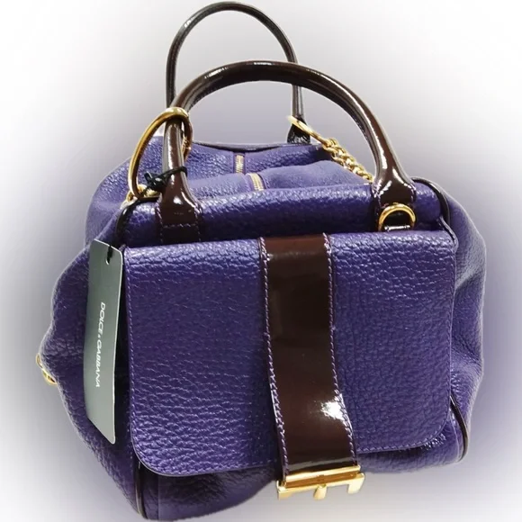 DOLCE & GABBANA Purple Leather Handbag NWT Eye Catching Design with Gold Accents - Picture 1 of 14